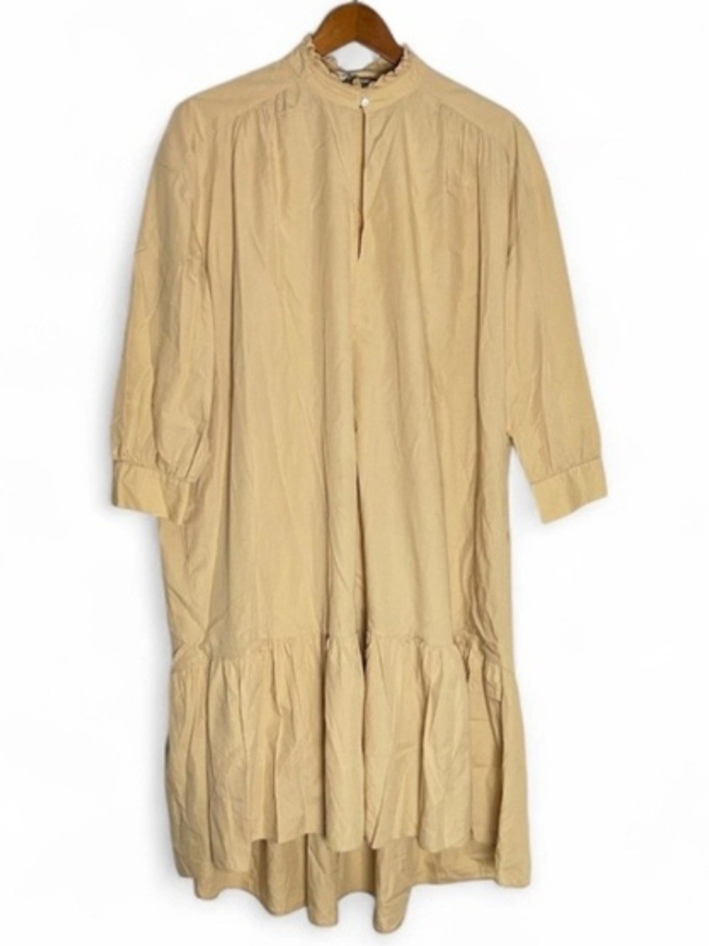 Zara Tan Ruffle Poplin Midi Dress In Size XS  100% cotton